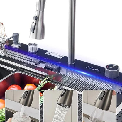 100cmx46cm Whale-Style Large Single-Bowl Kitchen Sink with Dish Rack Digital Faucet Integrated Dishwasher Multi-Functional