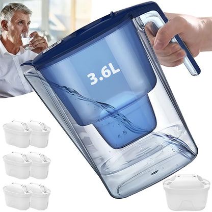 Household Filter Kettle with 6 Filter Device Activated Carbon Water Purifier and Filter Cartridges Non-toxic Filter Wate 3.6L.