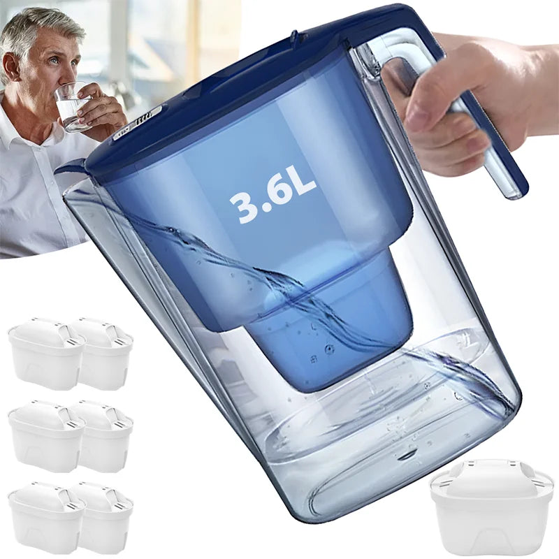 Household Filter Kettle with 6 Filter Device Activated Carbon Water Purifier and Filter Cartridges Non-toxic Filter Wate 3.6L.