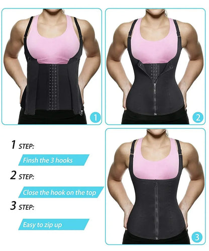 Waist Trainer Tank Top For Women Zipper Body Shaper Tummy Control Sleeveless Top, Women's Activewear Body Shaping Underwear.