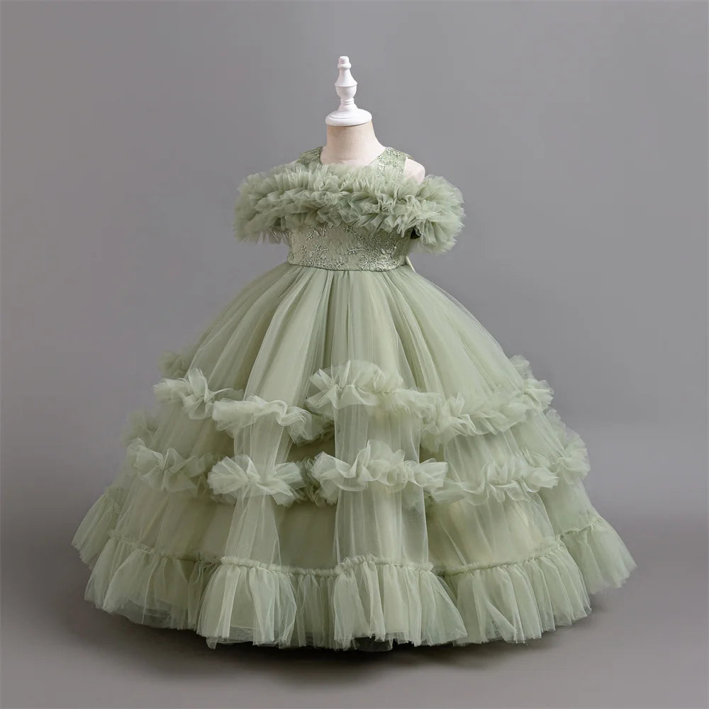 Neues elegantes Kleid für Mädchen, Blumenhochzeit, Hochzeit, langer bestickter Panto-Rock, 4–12 Jahre altes Klavier-Performance-Mädchenkleid.