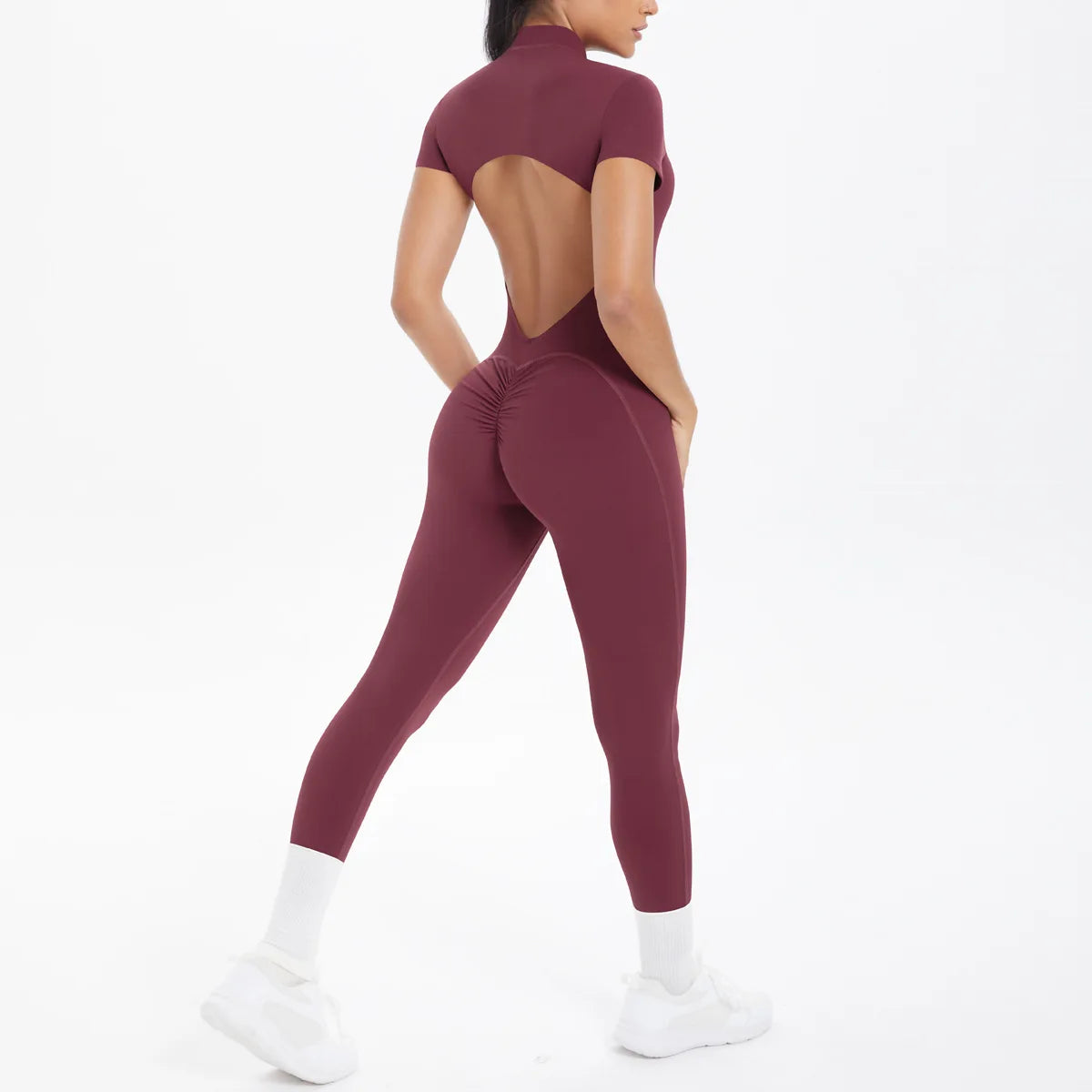 New Women's Yoga Jumpsuit Front Zipper Tight Back Hollow Out Short Sleeve-pants Activewear for Fitness Running Gym Workout
