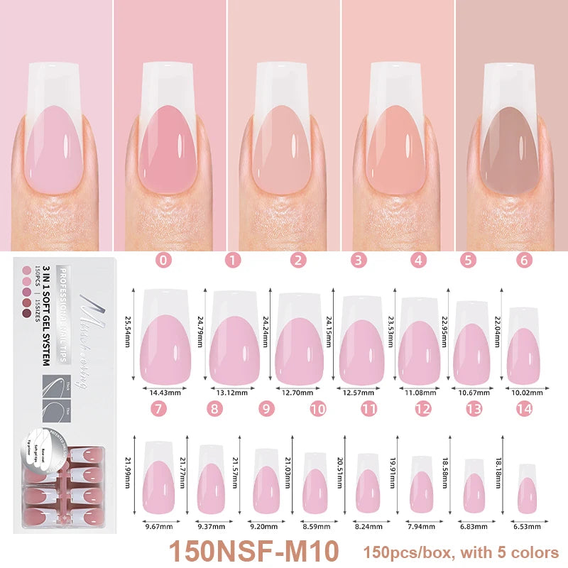 150Pcs/Box Acrylic Press on Nails Full Cover Fake False Tips Soft Gel Extension T-shaped Oval Capsule Almond Sculpted Salon DIY