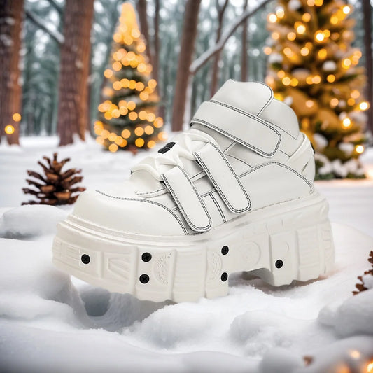 Gothic Ankle Rock Boots 2025 New Punk Style Women Shoes Lace-up White Platform Shoes Woman Metal Decor Woman Sneakers.