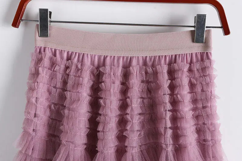 Chamliforve Women Tulle Mesh Skirt Elegant Elastic Waist Fairy Long A-line Tutu Skirt for Spring Summer Long Cake Skirt