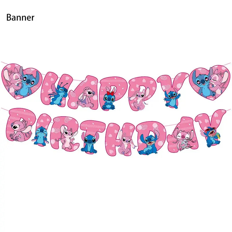 Disney Lilo Stitch Geburtstag Party Dekoration Kinder Stitch Thema Geschirr Set Engel Luftballons Happy Banner Zubehör für Mädchen zugunsten.