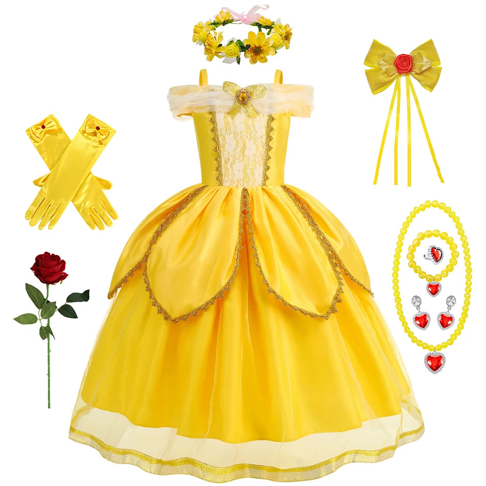 Belle Cosplay Prinzessin Kleid Mädchen Geburtstag Charme Kostüm Kinder Karneval Party Bühne Leistung Vestido Kinder Disguise Kleid