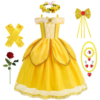 Belle Cosplay Prinzessin Kleid Mädchen Geburtstag Charme Kostüm Kinder Karneval Party Bühne Leistung Vestido Kinder Disguise Kleid