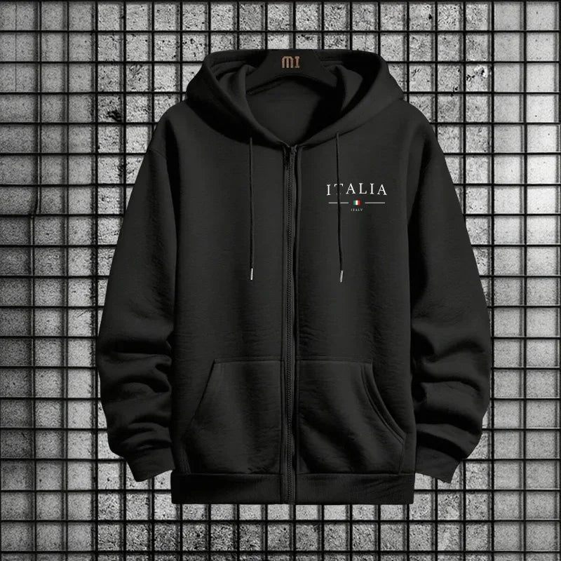 Italy Fashion Men 2 Piece Tracksuit Set Zipper Hoodie with Sweatpants Urban Streetwear Outfit Autumn Winter Fashion Sportswear.