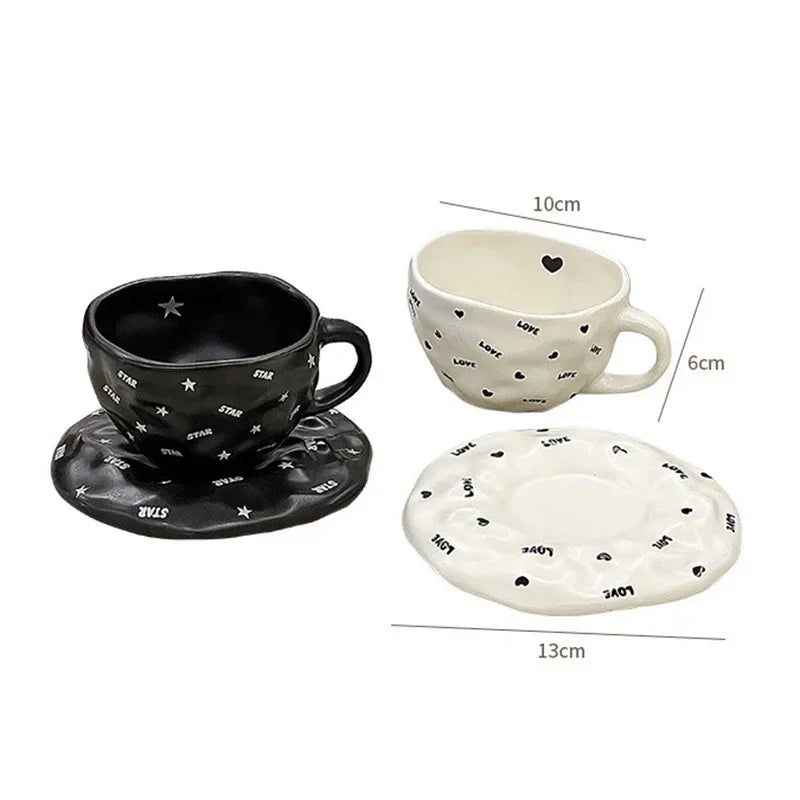 240ml Irregular Ceramic Coffee Cup and Saucer High Appearance Level Afternoon Teacup Office Home Milk Cup Water Cups for Couples.