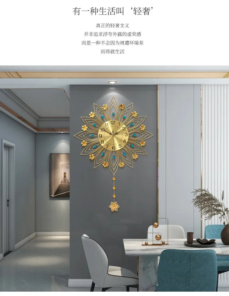 2024 heiß verkaufen Licht Luxus Eisen Kunst Atmosphäre High-End einfache Pfau Wanduhr Mode Wohnzimmer Uhr nach Hause Wandbehang