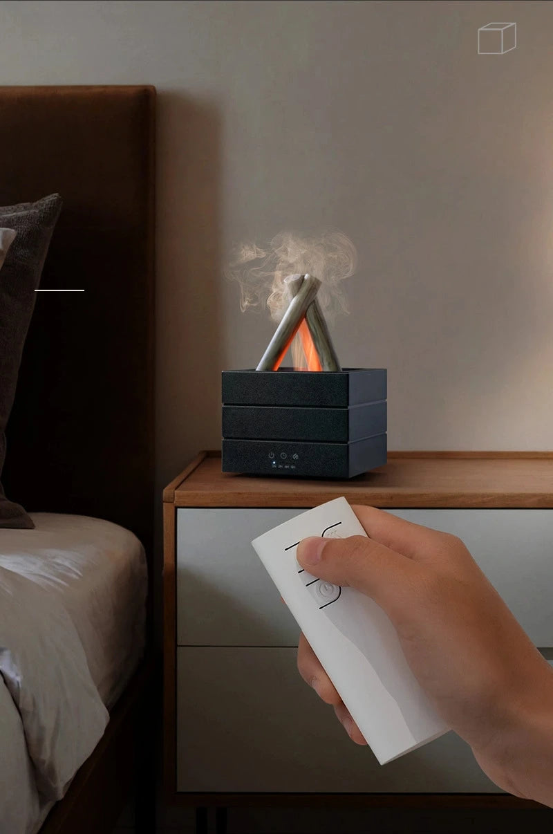 280ml Flame Aroma Diffuser USB Air Humidifier Colorful Atmosphere Light and Remote Control Bonfire Essential Oil Aroma Diffuser.