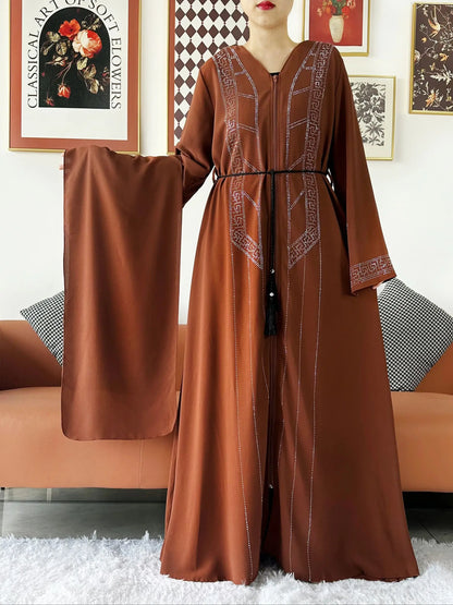 New Women Elegant Dress Chiffon Open Abaya with Zipper Muslim Women Dress Islamic Clothing Cardigan Abaya Women Muslim Dress