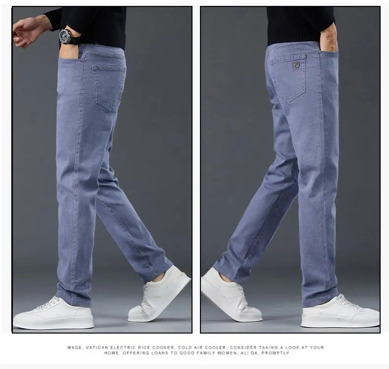 Male Brand Jeans Clothing Light Luxury Stretch Looes Fit Pants Comfortable Soft Business Fashion Straight Casual Denim Trousers
