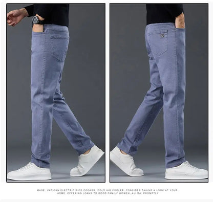 Male Brand Jeans Clothing Light Luxury Stretch Looes Fit Pants Comfortable Soft Business Fashion Straight Casual Denim Trousers