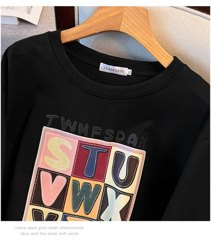 170 kg Plus Größe Damen Büste 170 Frühling Herbst Lose Langarm Druck Brief Pullover Sweatshirts 4XL 5XL 6XL 7XL 8XL 9XL