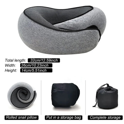 Travel Neck Pillow Memory Foam U-shaped Pillow Snail Style Travel Neck Support Portable Adjustable Soft Noon Break Sleep Pillows.