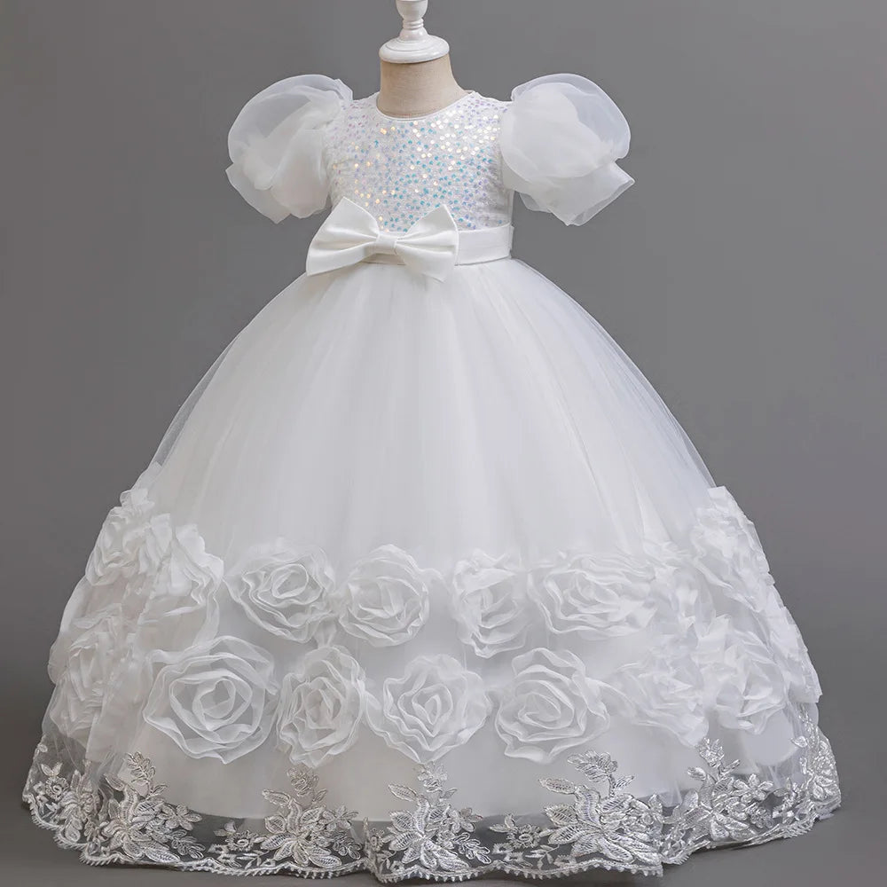 4-12 Jahre altes Blumenjungen-Hochzeitskleid, Abendkleid, Pailletten, langes Halloween-Mädchenkleid, Weihnachtsaufführung, Gastgeber-Redenen.