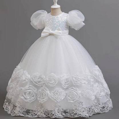 4-12 Jahre altes Blumenjungen-Hochzeitskleid, Abendkleid, Pailletten, langes Halloween-Mädchenkleid, Weihnachtsaufführung, Gastgeber-Redenen.