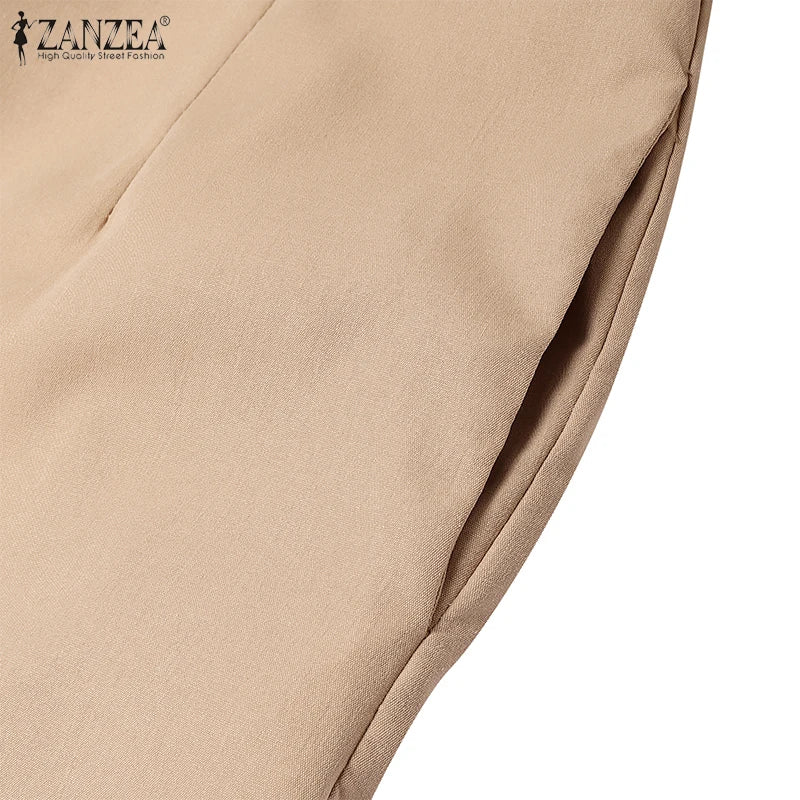 ZANZEA Street Fashion High Waist Jumpsuits Women Workwear Belt Rompers Solid Deep V Neck Elegant Office Lady Long Overalls