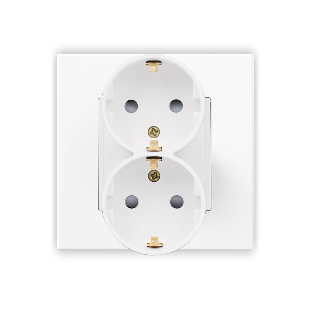 EU-Wand-Doppelsteckdosen, 110–250 V, 16 A, Dual-Steckdosen für Zuhause, Büro, elektrischer Stecker, 86 mm, Kunststoffplatte, Weiß, Schwarz, Grau, Gold.