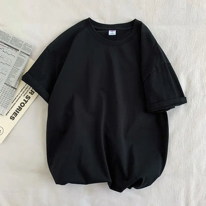 100% Cotton Half Sleeve Men Women Summer T-shirt Fashion Solid Color Simple O Neck Tops Loose Casual Basic Short-sleeved