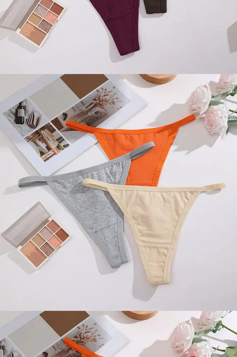 FINETOO 6PCS/Set Sexy Women Cotton G-String Underwear Low Waist Panties Girl T-back Panty Soft Thin Strap Femme Thong Lingerie.