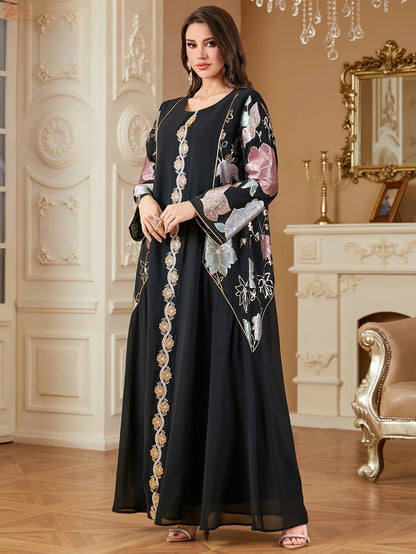 Uni Muslim Embroidery Petal Sleeve Dresses Women's Jalabiya Ramadan Moroccan Dubai Fashion Kebaya Casual Loose Abayas 2025.
