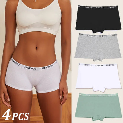 4Pcs Women Cotton Boxers Underwear Seamless Ice Silk Shorts Solid Color Ladies Soft Boyshorts Plus Size Cotton Boxers M/L/XL.