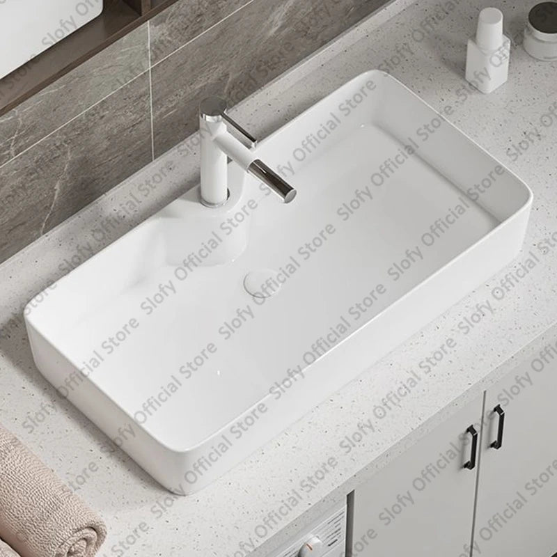 Large Square Ceramic Washbasin For Bathroom Countertop Basin White Sink Above Counter Pedestal Hotel Home Balcony Bathroom Sinks
