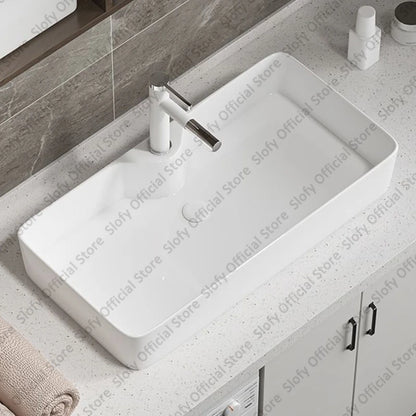 Large Square Ceramic Washbasin For Bathroom Countertop Basin White Sink Above Counter Pedestal Hotel Home Balcony Bathroom Sinks