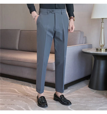 Men Suit Pants 2025 Elastic Slim Fit Formal Dress Pants Solid Casual White Trousers Pantalon Homme Wedding Party Men Clothing