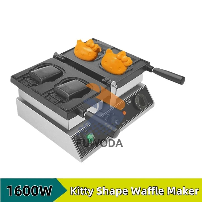 High Cost-Performance Electric Heating Waffle Making Machine Kitty Shaped Non-Stick Snack Cake Machine Open Mouth Waffle Maker.