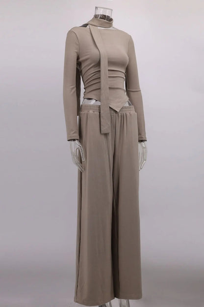 Autumn Winter Casual Pant Sets for Women Sexy Off The Shoulder Top and Long Pant Outfits Fashion Irregular Two Piece Set 2025.