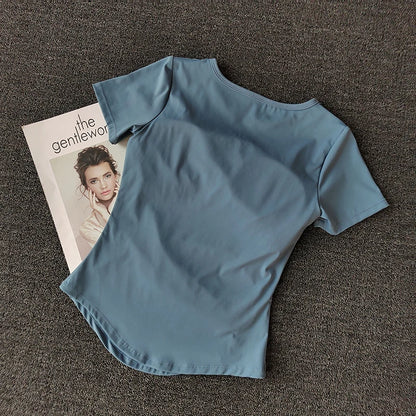 Women's  Sports Shirts Yoga Short-sleeved T-shirt Padded Tight Training T-Shirt Breathable Quick-dry Running T-Shirt Fitness Top.