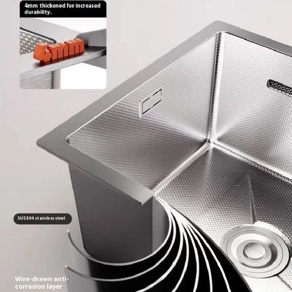 Stainless Steel Kitchen Sink Rice Grain Embossing Scratch and Abrasion Resistant Antifouling Large Single Slot Wash Dish Basin