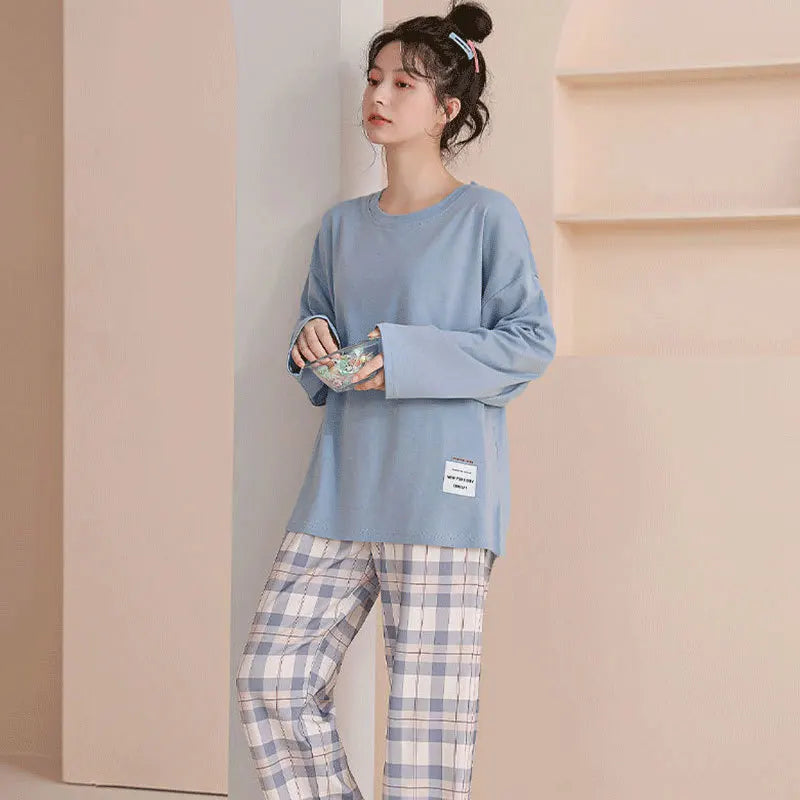 Frauen Frühling und Herbst Pyjamas Loungewear Set frauen Langarm Neue Koreanische Mode Casual Plaid frauen Loungewear Set.