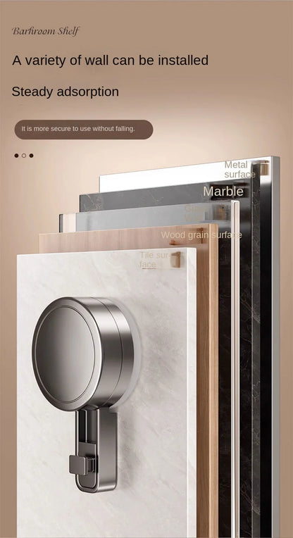 Bewegliches Badezimmerregal ohne Bohren – 30/40/50 cm Saugnapf-Organizer mit Haken/Stange, einfach zu installieren und zu reinigen, wasserdichtes Toilettenregal