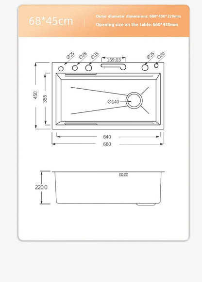 Silver Waterfalls Stainless Steel Kitchen Sink Multifunction Intelligent Digital Display Temperature Household Large Single Slot
