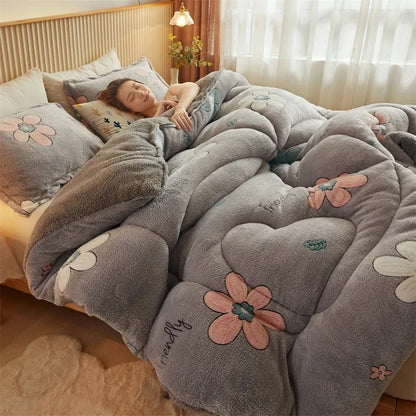 Winter Thicken Blanket Quilt Lamb Wool Double Layer Thick Warm Blanket 150/180/200 Comforter Throw Blankets for Beds Bedding 이불.