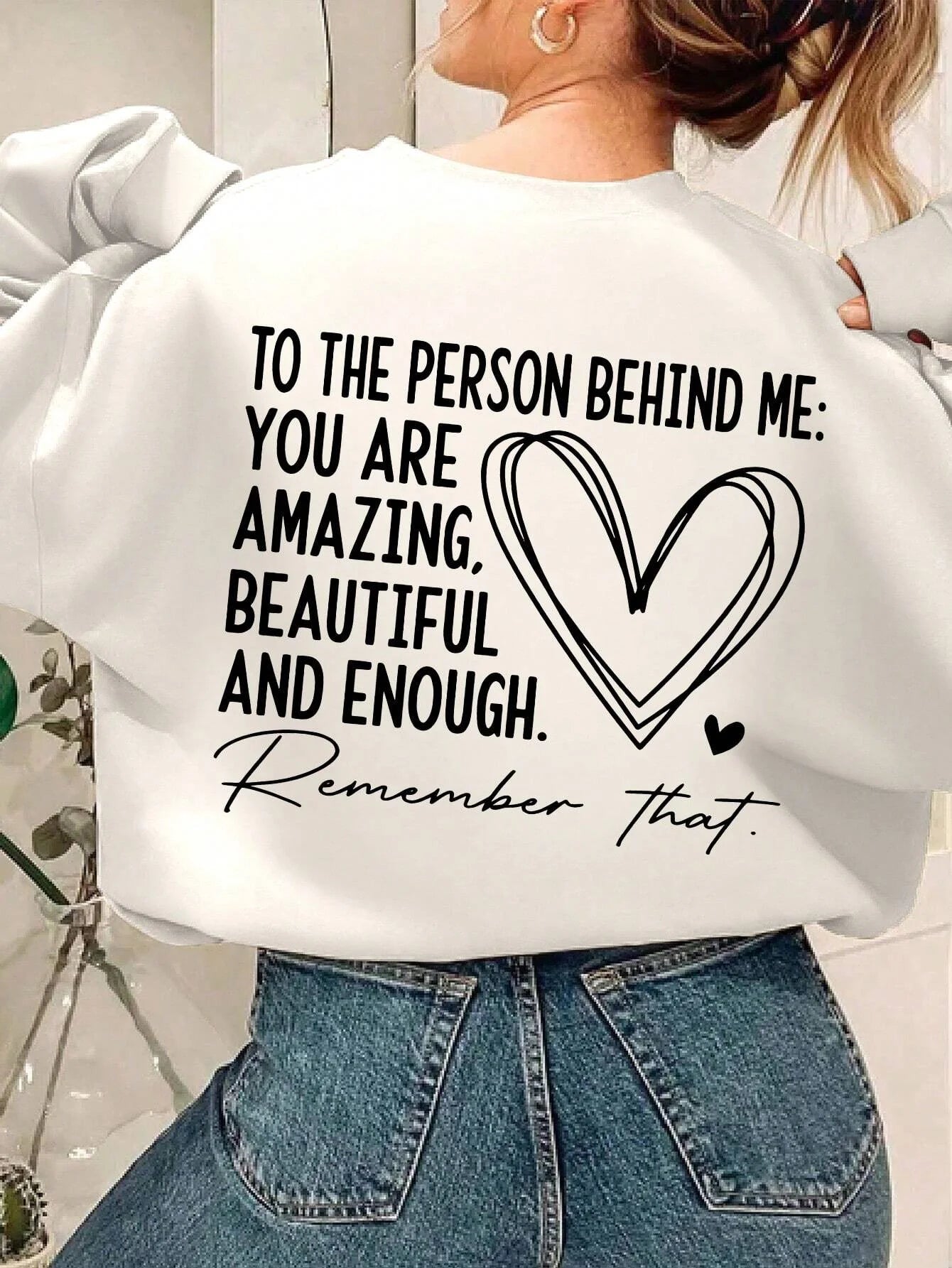 Casual Women Sweatshirt You Are Amazing Beautiful And Enough Letter Print Pullover Warm Soft Hoody Loose Crewneck Fleece Clothes.