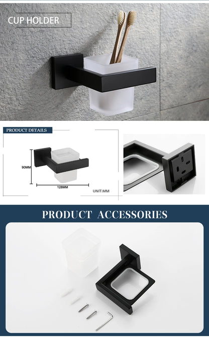 Schwarz Bad zubehör Edelstahl Set Wandre gal Handtuch halter Handtuch halter Taschentuch halter Kleider haken Toiletten bürste Anhänger