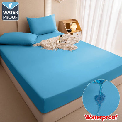 Safe Waterproof Mattress Cover Soft Comfortable Breathable Bed Cover With Elastic Band Fit Machine Washable Single Double Size