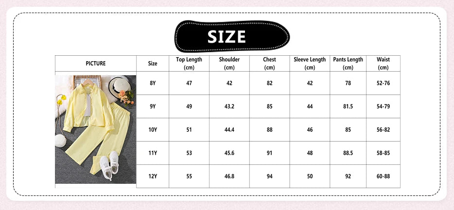 Spring Hot Sale Kids Outfit 4-12 Years Girls Striped Long Sleeve Chemise + Casual Loose Straight Leg Pants Shirt Suit 2Pcs Set.