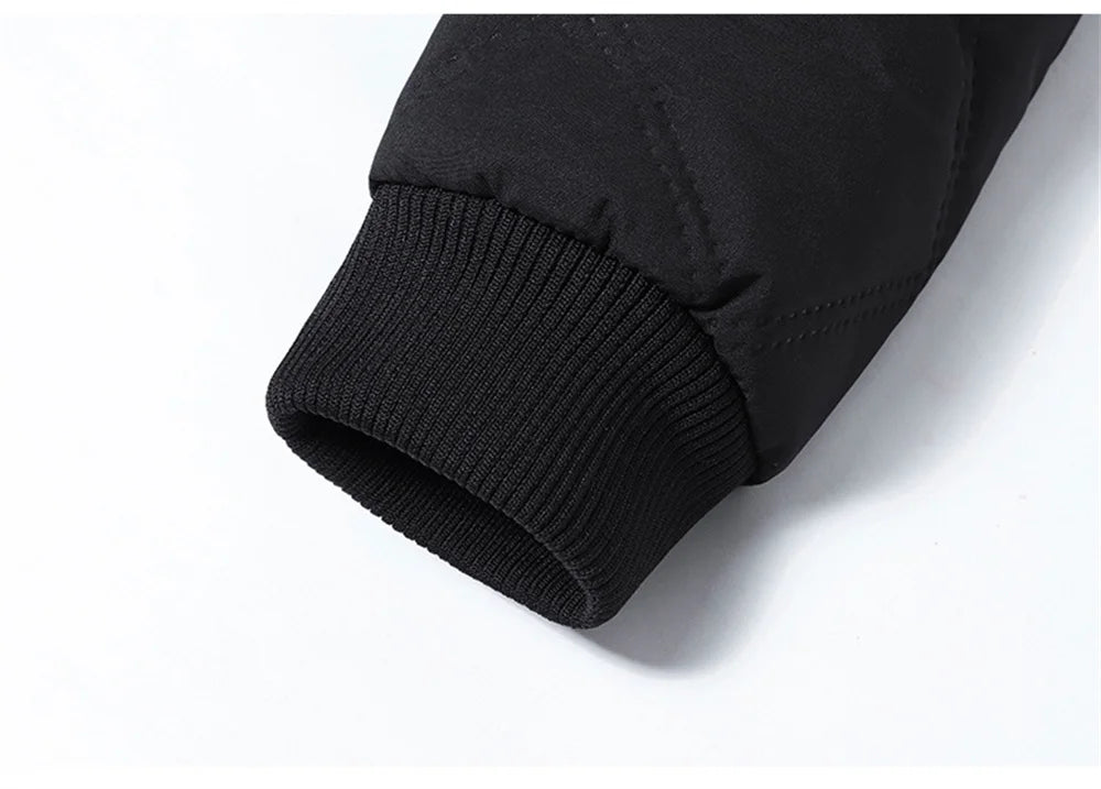 New Windproof Thermal Diamond-Quilted Cotton Jacket Winter Men's Fleece-Lined Thickened Cuff Design Stand-Up Collar Jacket.