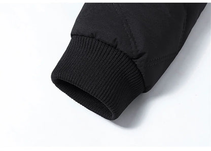 New Windproof Thermal Diamond-Quilted Cotton Jacket Winter Men's Fleece-Lined Thickened Cuff Design Stand-Up Collar Jacket.