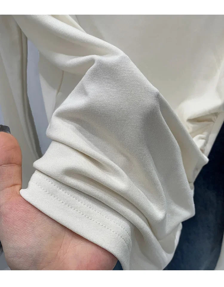 Early Autumn Pure Color High Neck Pleated Slim Fit Sexy Base Shirt Women's Fashionable Crew Neck T-shirt Full Sleeve China Origi.