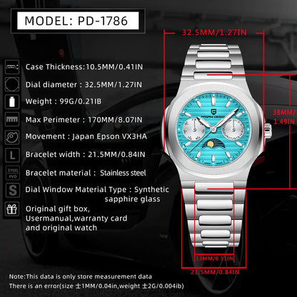 PAGANI DESIGN  Women's Watches Luxury Quartz Watch For Women Multifunctional Chronograph Moon Phase Automatic Date Ladies Watch.