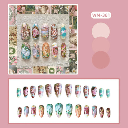 24pcs Red Star Print Fake Nails Sweet Cool Short Almond Press on Nail for Women Wearable Detachable Ins Spice Girl False Nails.