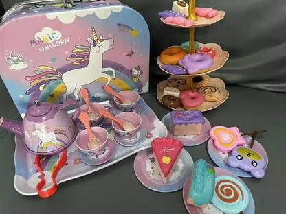 Kids Tea Party Set For Little Girls Mermaid Gift Pretend Toy Tin Tea Set Princess Tea Time Kitchen Pretend Play Tea Set Gift